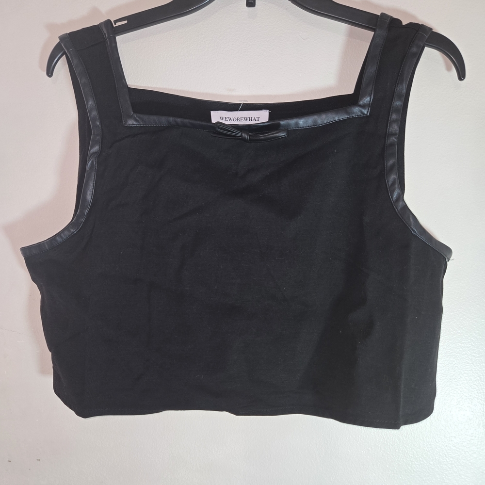 WeWoreWhat Black Leather Trim Crop Top - Picture 10 of 13
